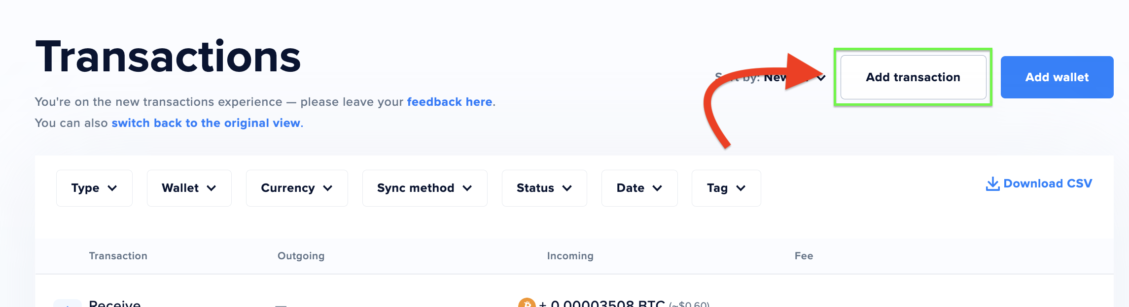 How to manually add a transaction CoinTracker